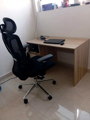 Simple wooden study desk in light oak finish with chair