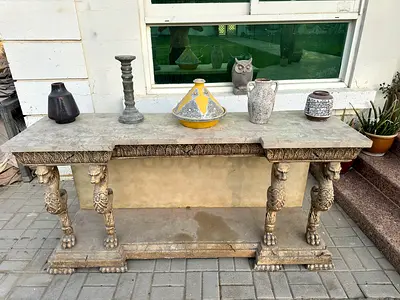 Ornate Vintage Console Table – Marble Top & Carved Legs