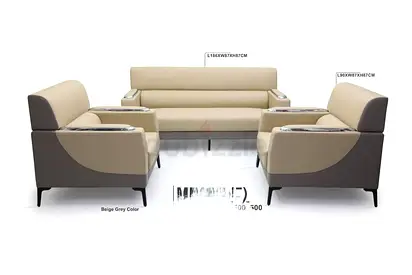 Beige Grey Five seater PU Leather sofa set For office 3+1+1