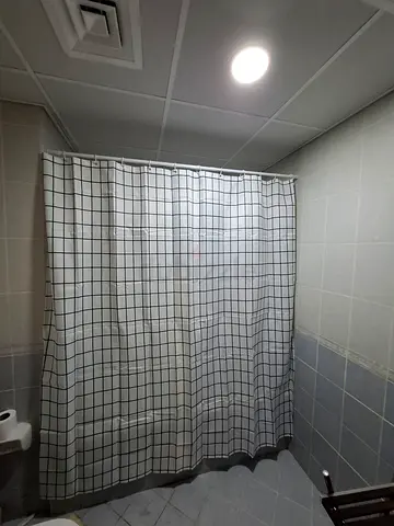 Simple black-and-white check shower curtain - good condition