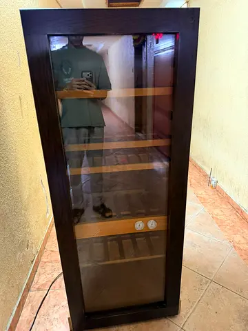 Tall wine fridge with glass door - dark brown working perfectly condition excellent