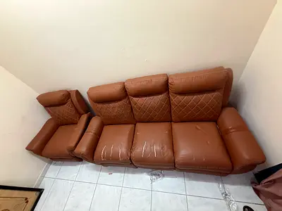 Brown 3+1-Seater Leather Recliner Sofa with center table- Used