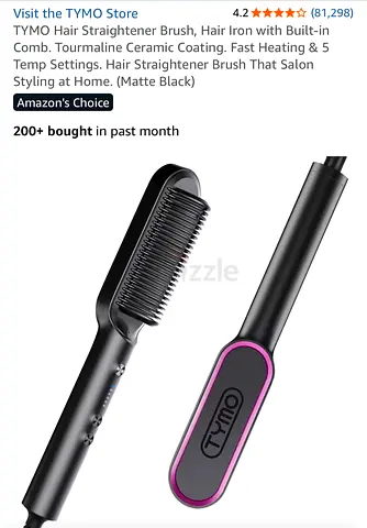 TYMO Hair Straightener Brush - Electric Heated Comb (Black/Purple)