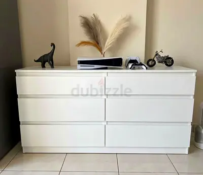 White 6-Drawer Low Dresser / Chest - Modern Minimalist