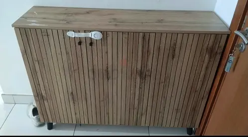 Wooden Shoe Cabinet with Multiple Shelves - Good Condition