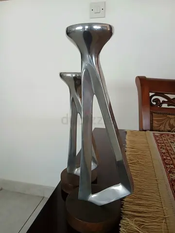 Set of 2 modern metal candle holders / decorative stands