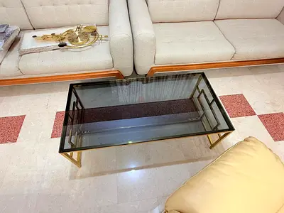 Glass Top Coffee Table with Gold Metal Frame - Good Condition