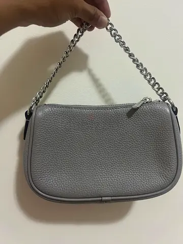 Grey Pebbled Leather Shoulder Bag with Chain Strap