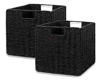 Storage Basket, Set of 2, Hand-WovenBlack (11′′×11′′×11′′)