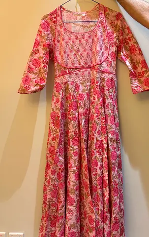 Pink floral long dress, lightweight cotton long dresses never worn