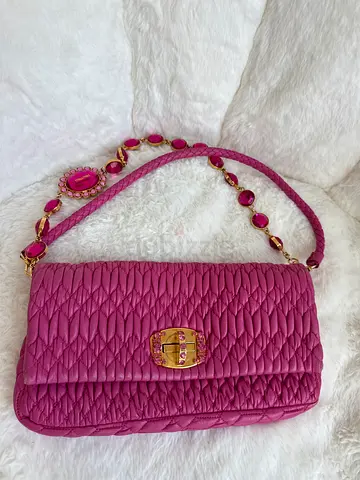Miu Miu Pink Quilted Shoulder Bag with Gold Jewel Chain Strap