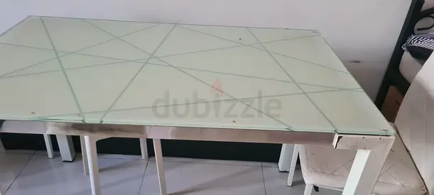 Glass Top Dining Table with Metal Frame - Seats 4