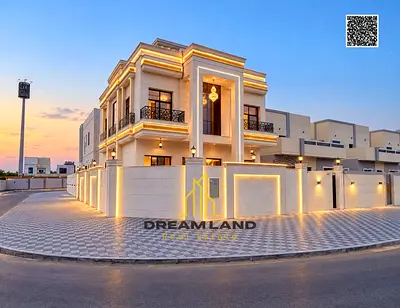 فيلا زاوية بتصميم كلاسيكي راقٍ في الزاهية – عجمان | 6 غرف نوم ماستر | طابقان وسطح | السعر شامل رسوم التسجيل والتملك