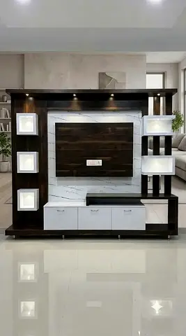 Modern Wooden Entertainment Center wit Display Shelves