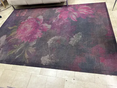 Large floral area rug - purple & black, gently used