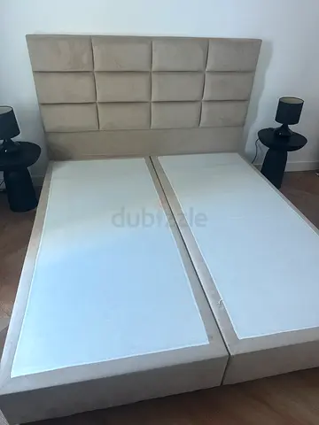 Pair of single beds with upholstered headboard (can be joined into double)