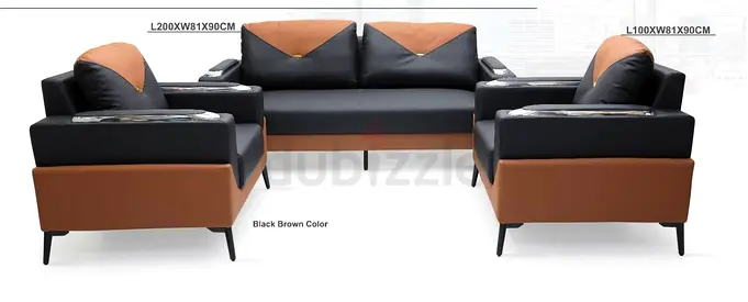 Modern 5-Seater Sofa Set– Black & Brown Leatherette For office