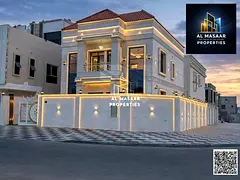 Luxury corner villa for sale in Al Helio 2 – Ajman | Two floors plus a roof | Stone facade | Situa