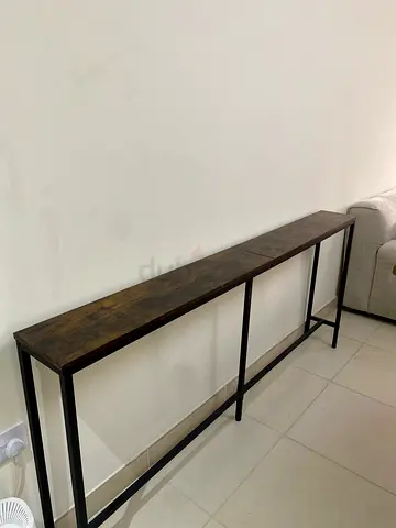 Wood and Metal Narrow Console Table - Industrial Style-behind couch