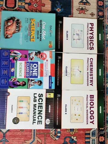 Set of Class X Science Textbooks & Practical Workbooks (Physics, Chemistry, Biology, Lab Manual)