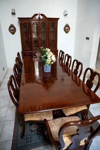 Expandable Dining Table with Large Vintage Wooden China Cabinet