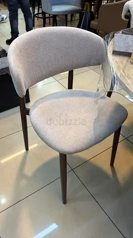 Light Grey Upholstered Dining Chair with Wooden Legs - Set Available