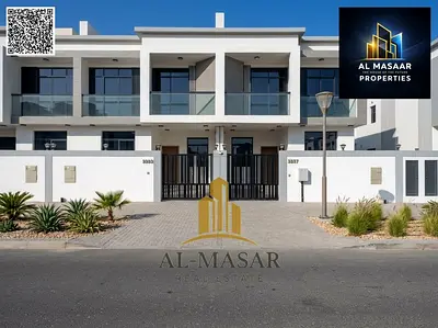 Townhouse in Al Bahia, Ajman, featuring 6 master bedrooms, two floors, and a roof terrace. Available for freehold ownership by all nationalities.