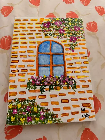 Handmade Floral Window Painting on Canvas – AED 100