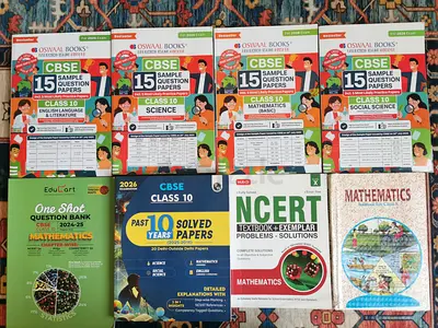 Lot of Class 10 CBSE Maths & Exam Prep Books — NCERT, Oswaal, Past Papers