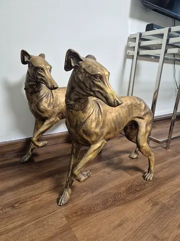 Pair of Life-Size Bronze-Colored Greyhound Statues - Set of 2