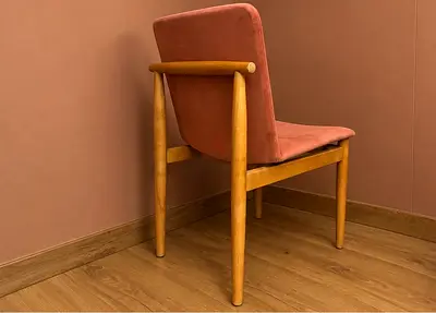 West Elm Mid-century wooden dining chair with pink upholstery - excellent condition