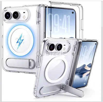 Clear Case for iPhone Duo, Compatible with MagSafe, Stand, Clear & Anti-Yellowing & Hinge Protection