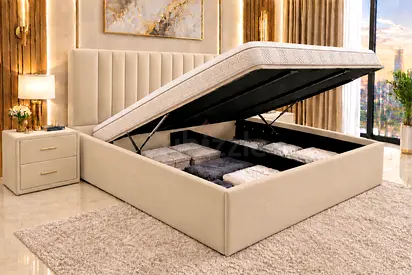New King bed Bed with Hydraulic bed Lift Upholstered Beige king size bed hydraulic storage bed