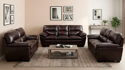 Dark Brown Leather 3-Piece Sofa Set - Good Condition