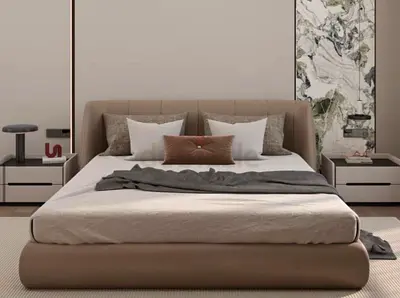 Modern Upholstered beigeKing size bed Boucle Fabric bed including Mattress
