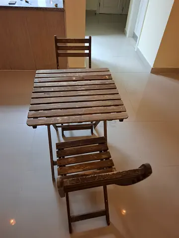 Foldable Wooden Patio Bistro Table with Two Chairs - Rustic