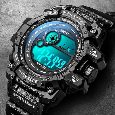 New Black Digital Sports Watch – Multi-function, Water Resistant (WR30M)