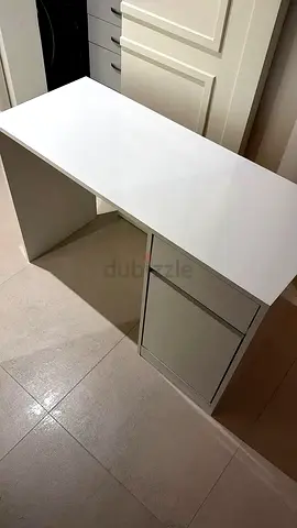 Compact white study desk with drawer — good condition