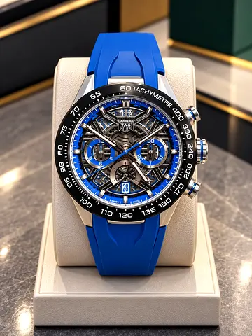 TAG Heuer Carrera Skeleton Chronograph Blue Rubber Strap – Men's Watch