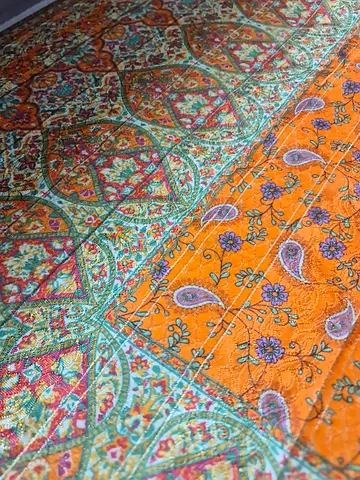Hand-stitched Orange & Teal Decorative Rug/Throw