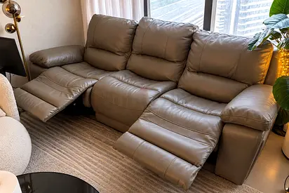 Genuine leather 3-seater reclining sofa in grey-brown