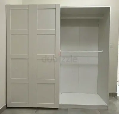 White Sliding Door Wardrobe - 2-Section Closet (Good Condition) with three rails, Ikea brand