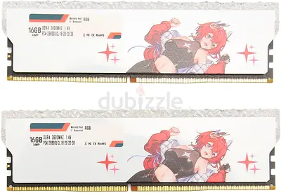 JUHOR 32GB (2x16GB) DDR4 3600MHz RGB Desktop RAM Kit - White Anime Design