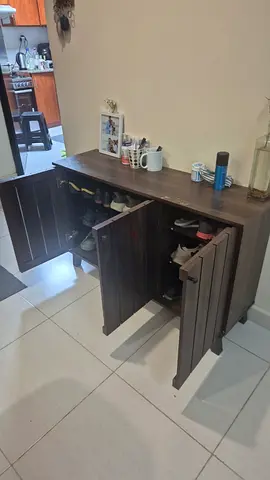 Dark Wood Shoe Cabinet / Sideboard - 3 Door, Good Condition