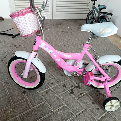 Pink Barbie Kids Bicycle with Training Wheels and Basket - Good Condition