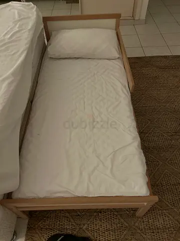 Single wooden bed frame with mattress - light pine, used