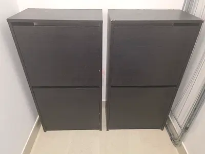 Pair of dark wood slim shoe cabinets (2 units) - good condition
