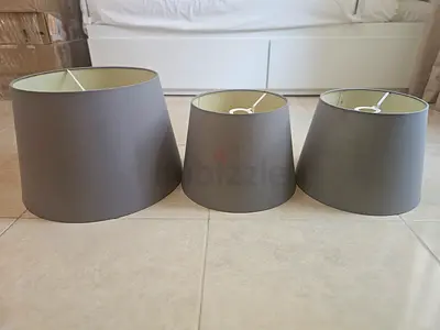 Set of 3 Grey Fabric Lamp Shades — Large (44cm) and 2 x medium (33cm)