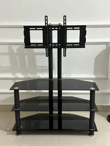 Black Glass TV Stand with TV Mount – Good Condition