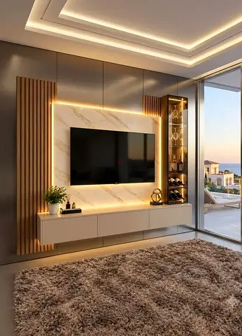 Modern wall-mounted entertainment TV unit